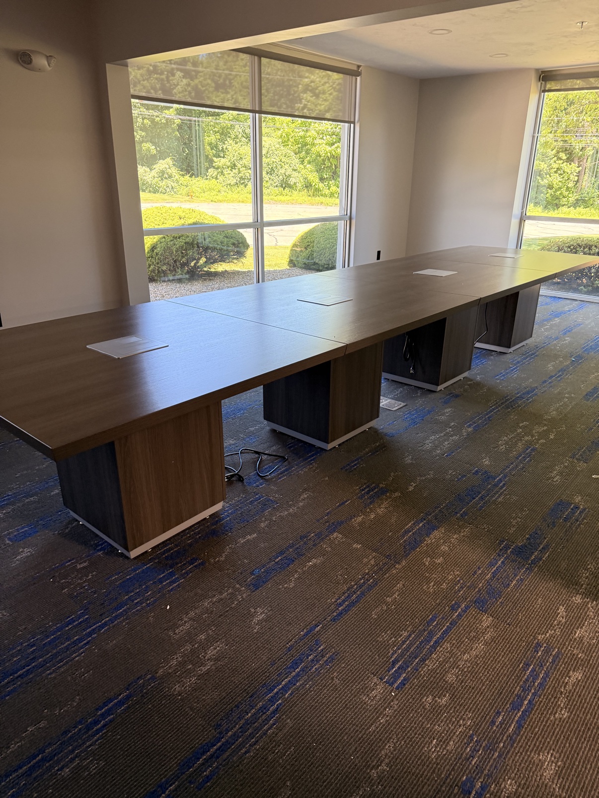 Large conference table assembled in office